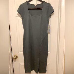 NWT Derek Heart Size XL Short Sleeve Dress Slate Gray Maxi Slit Bodycon Women’s
